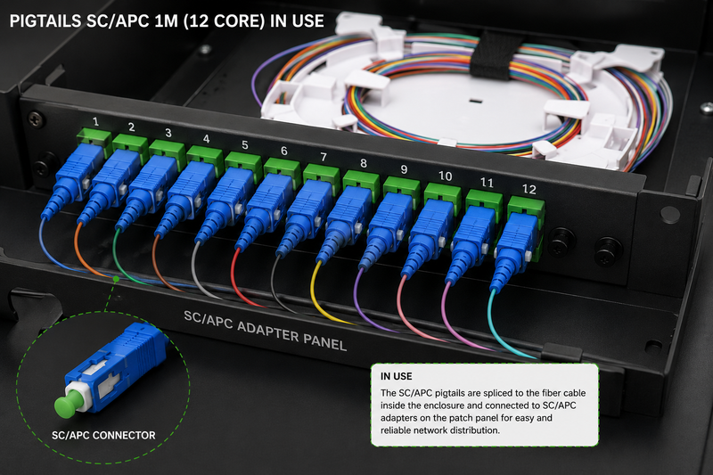 SC/APC Fibre Optic Pigtails 1M – 12 Core Single Mode Splice Pigtail Set