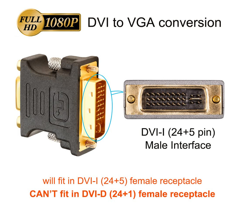 DVI to VGA Adapter (24+5 Pin) – DVI-I Male to VGA Female