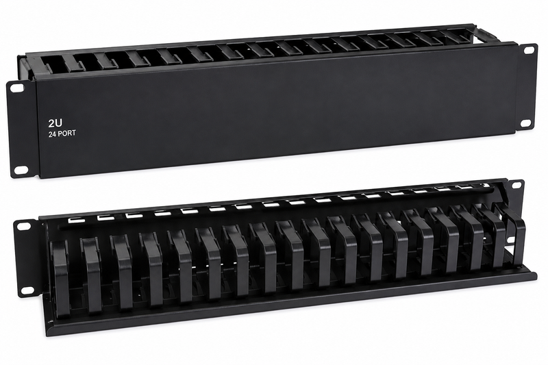 2U 24-Port Cable Manager – Rack Mount Horizontal Network Cable Organizer