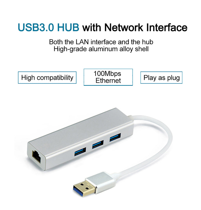 USB 3.0 Hub with Gigabit Ethernet – 3 USB Ports + 1 LAN Port