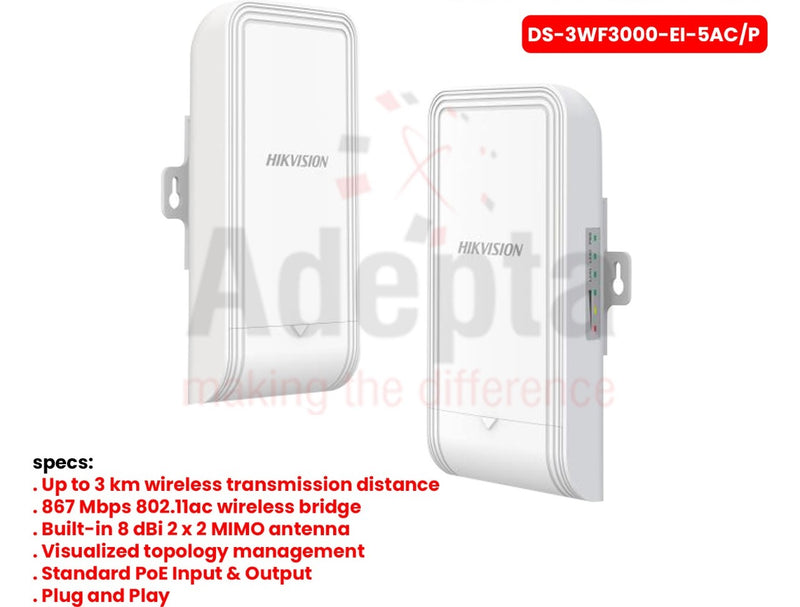 Hikvision DS-3WF3000-EI-5AC/P – 5GHz 867Mbps 3KM Wireless Bridge Kit
