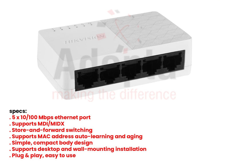 Hikvision DS-3E0105D-O – 5-Port Fast Ethernet Unmanaged Switch