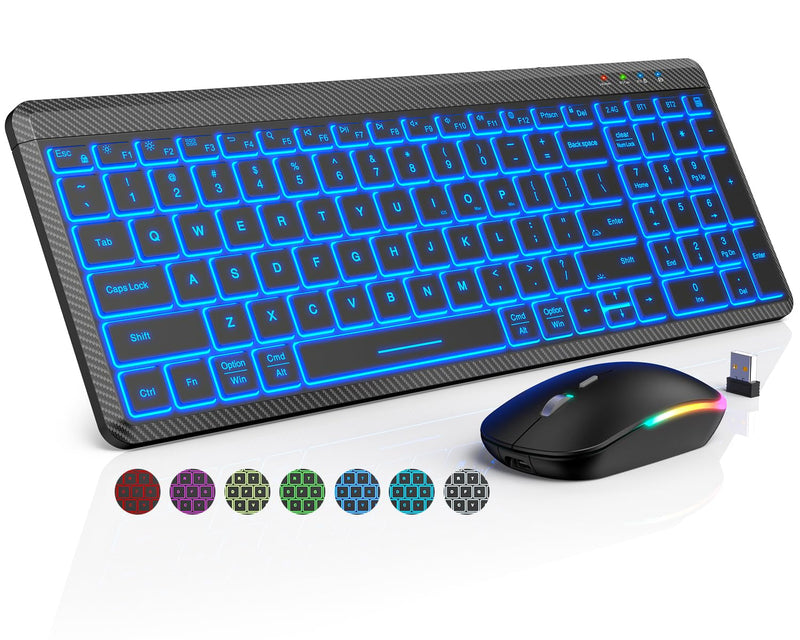 Rechargeable Keyboard Set: Wireless + Bluetooth + Backlit