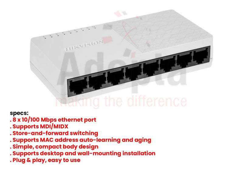 Hikvision DS-3E0108D-O – 8-Port Fast Ethernet Unmanaged Switch