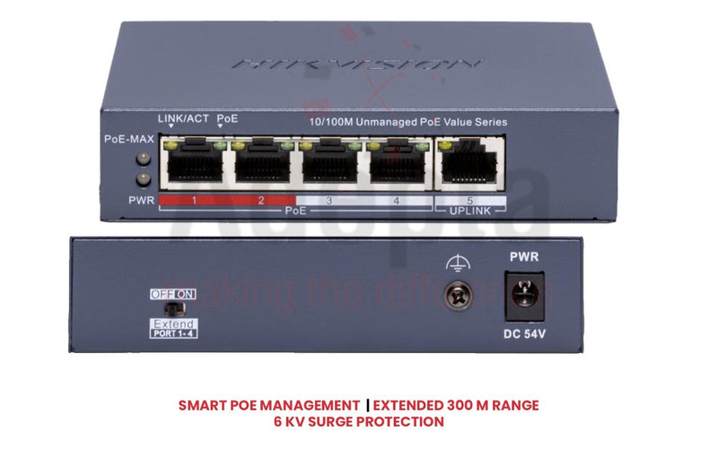 Hikvision DS-3E0105P-E/M(C) – 5-Port 100Mbps PoE Switch