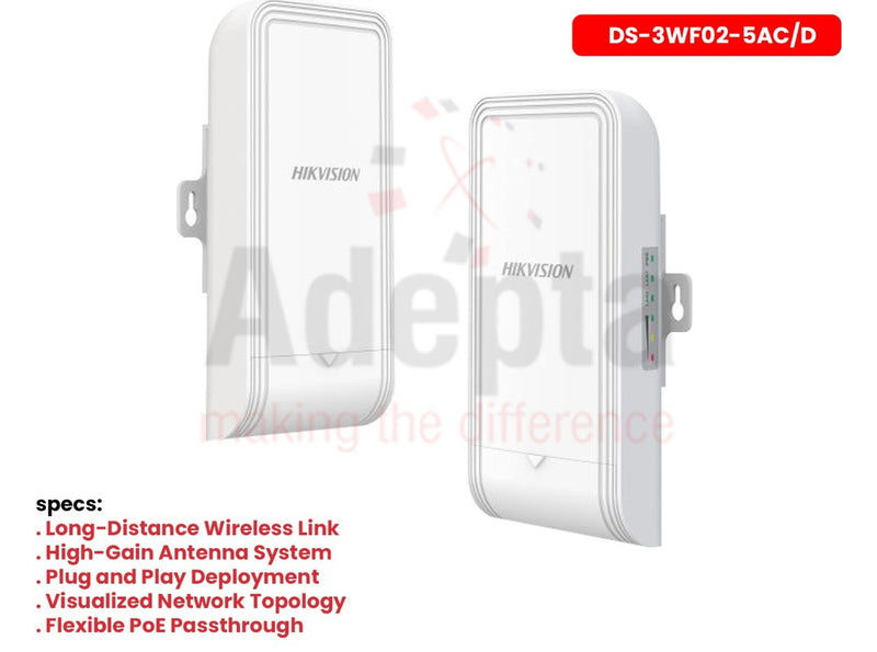 Hikvision DS-3WF02-5AC/D – 5GHz 867Mbps 5KM Wireless Bridge Kit