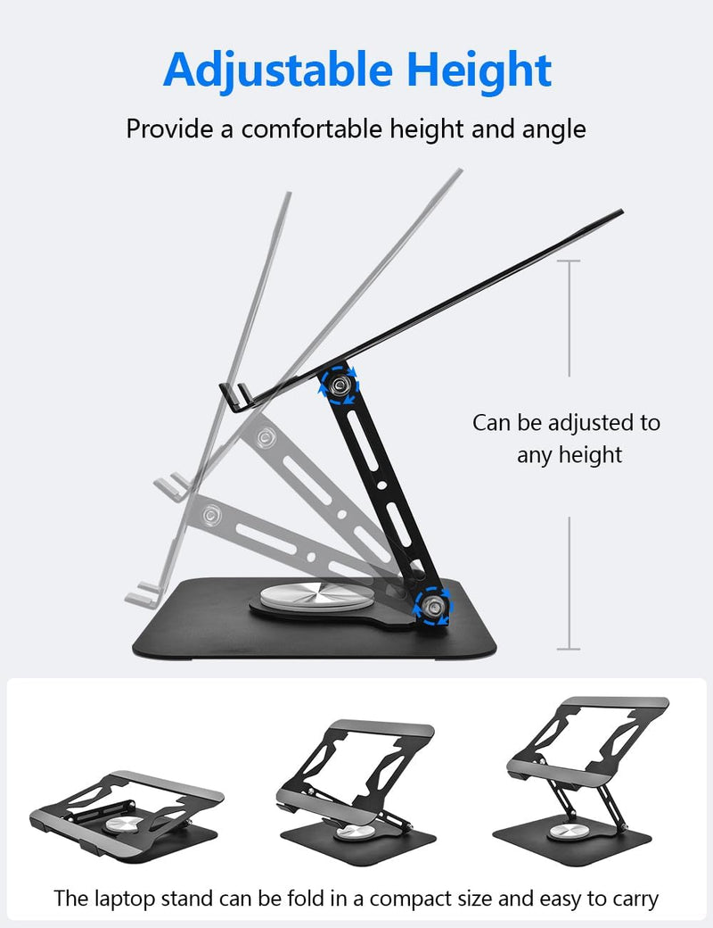 K-03 Foldable Laptop Stand with 360-degree rotating base (Black)