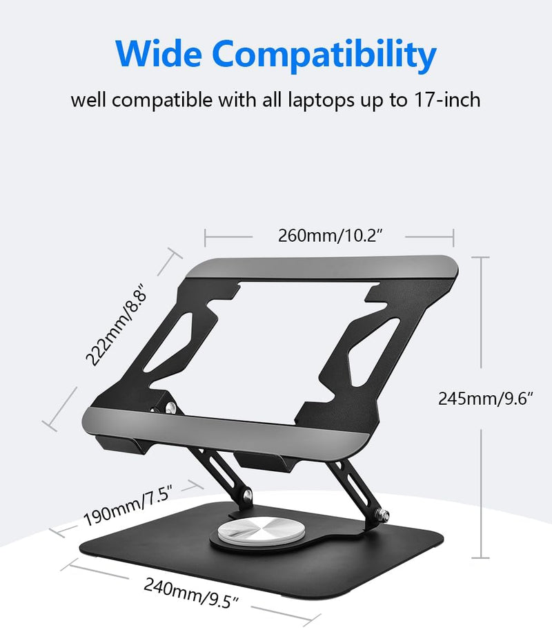 K-03 Foldable Laptop Stand with 360-degree rotating base (Black)