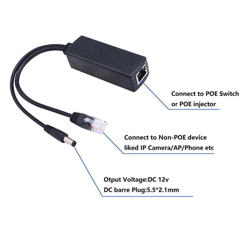 POE Splitter 48V to 12V for IP Camera IP Phone, IP Phone, POE Devices, PoE Switches