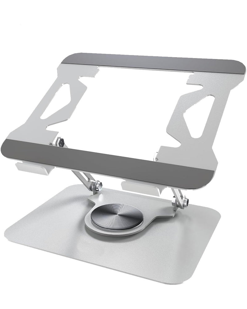K-03 Adjustable aluminum laptop stand with a 360° rotating base (Silver)
