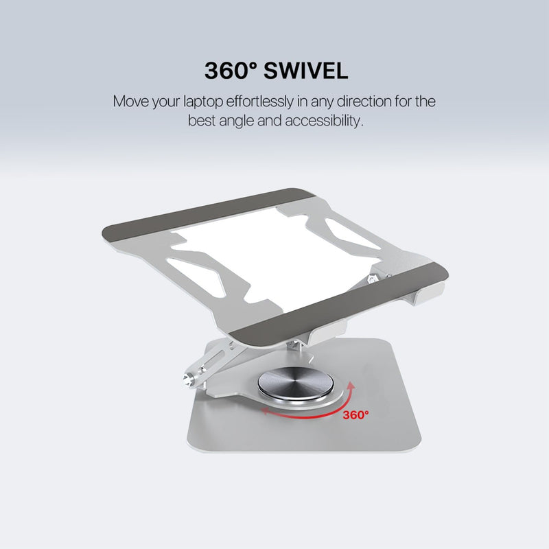 K-03 Adjustable aluminum laptop stand with a 360° rotating base (Silver)