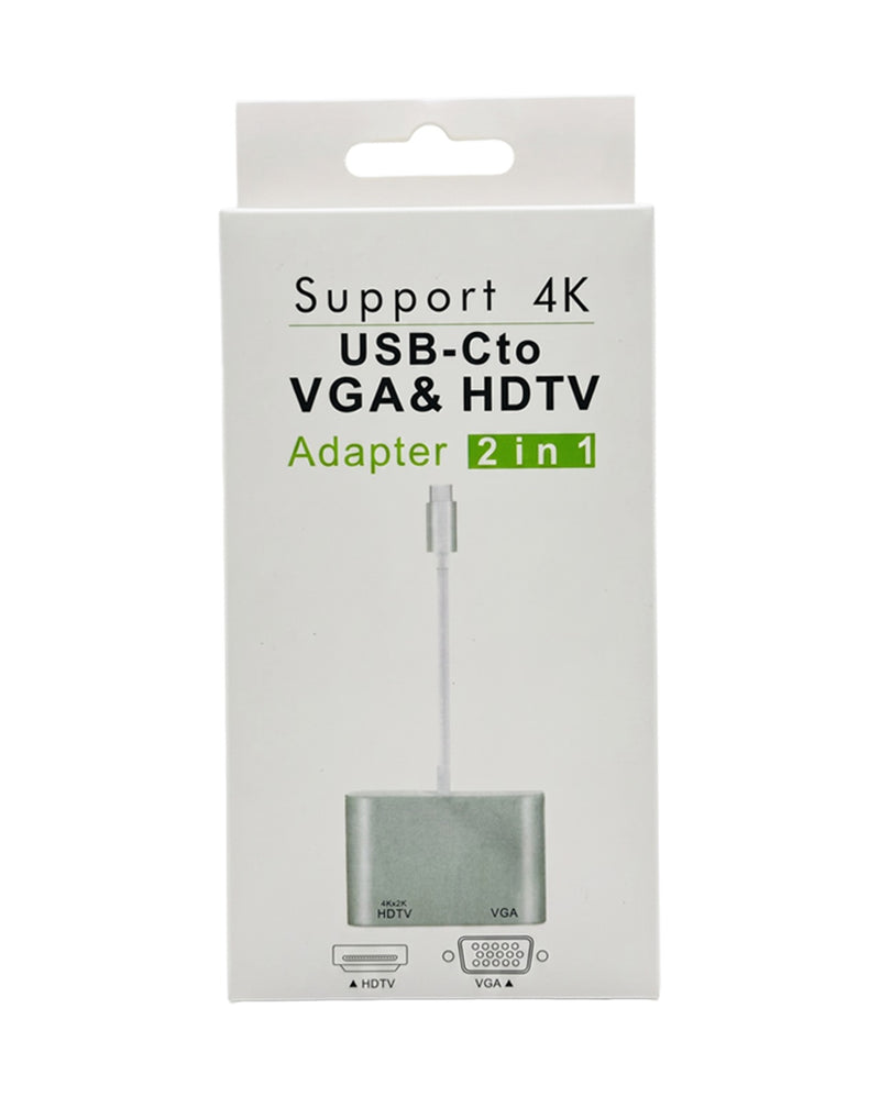 Type-C to HDMI + VGA 2-in-1 Adapter – USB-C Dual Display Converter