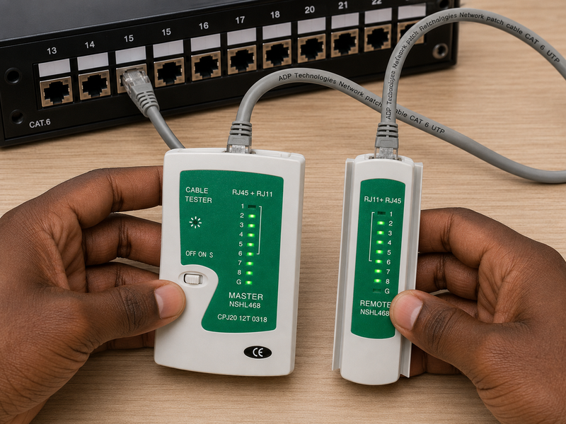 RJ45/RJ11 Network Cable Tester – Ethernet & Telephone Cable Testing Tool
