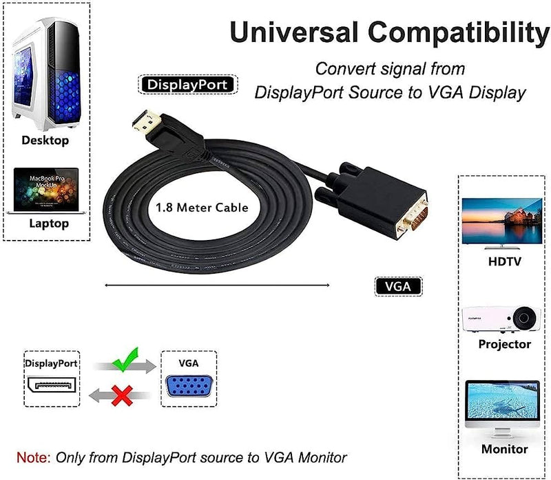 DisplayPort to VGA Cable – 1.8M (Male to Male)