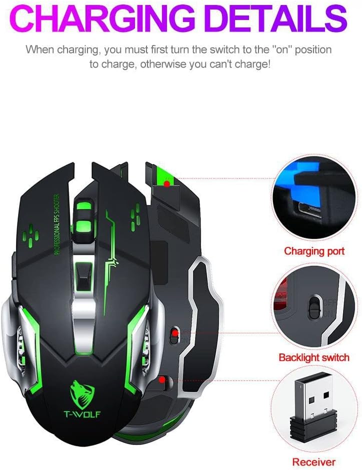 Thunder Wolf (T-WOLF) Q13 Wireless Rechargeable RGB Gaming Mouse