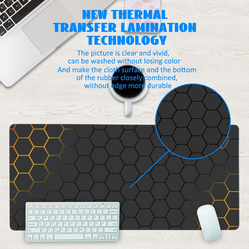 Extended Computer Desk Pad  Large Gaming Mouse Pad 300*800*3mm (Honeycomb Pattern - Gold)