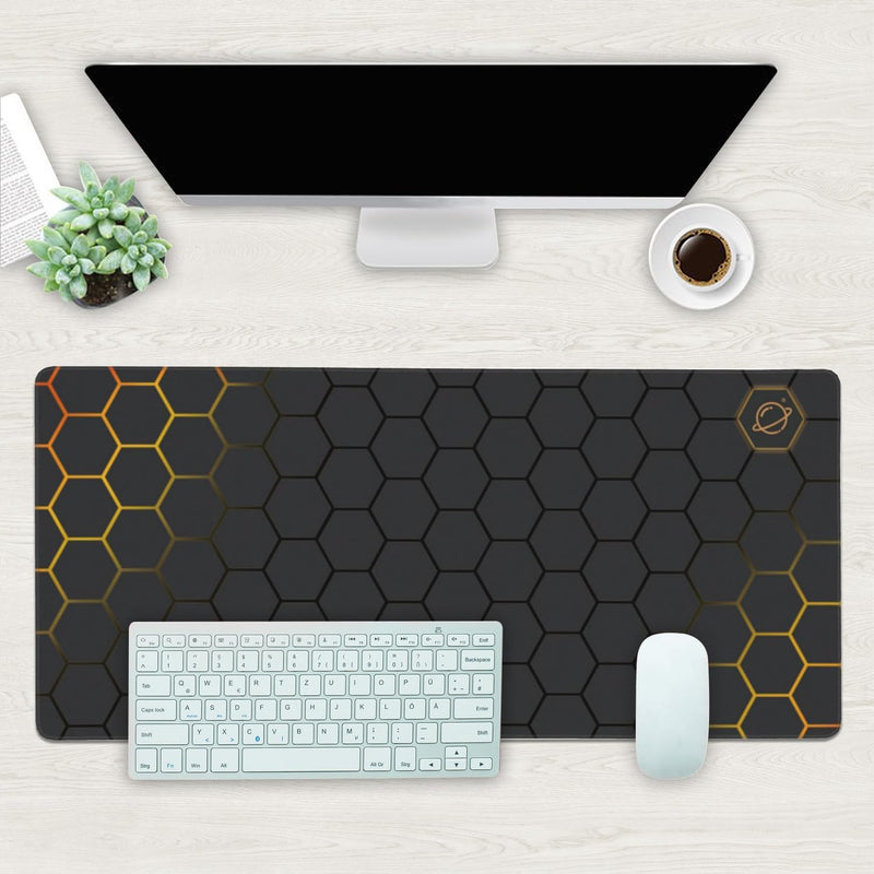 Extended Computer Desk Pad  Large Gaming Mouse Pad 300*800*3mm (Honeycomb Pattern - Gold)