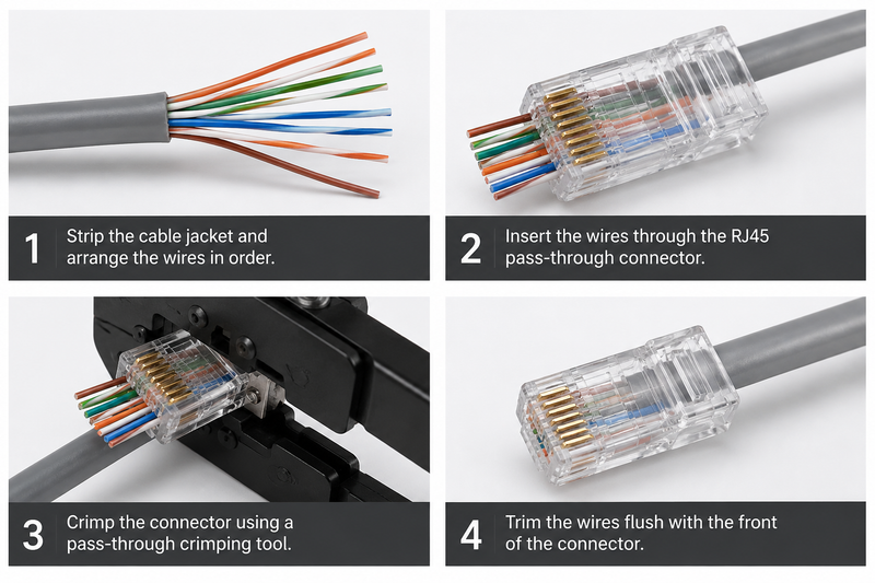 RJ45 Pass-Through Connector – Cat5e/Cat6 Ethernet Network Plug