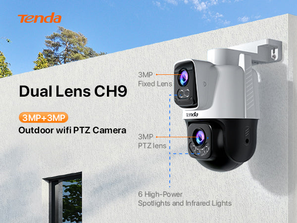 Tenda CH9 6MP Dual-Lens Outdoor WiFi Camera | WiFi 6 & Full-Color Night Vision