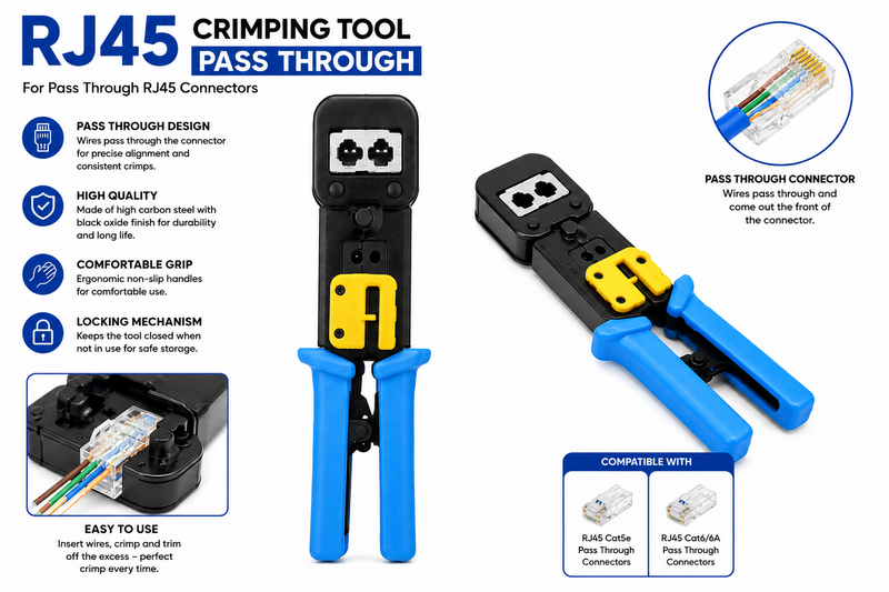 Pass-Through RJ45 Crimping Tool – Professional Network Cable Crimper