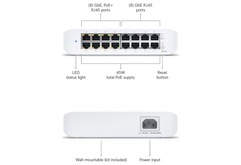 Ubiquiti UniFi USW-Lite-16-PoE 16-Port Gigabit PoE Switch